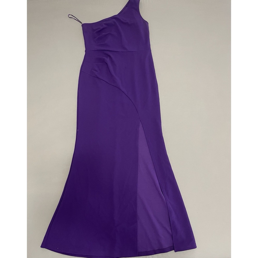 MUSE HARE Purple One Shoulder Ruched High Slit Formal Evening Gown Dress L